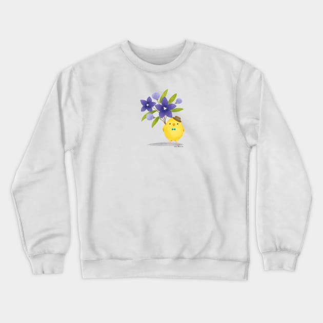 Yellow Bird with Balloon Flowers bouquet Crewneck Sweatshirt by julianamotzko